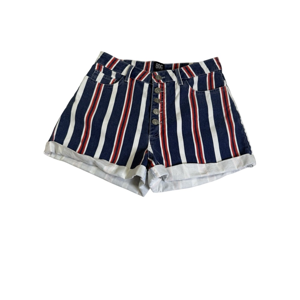 BDG Mom Shorts Women W29 Blue Red White Striped Excellent High Rise Button Fly